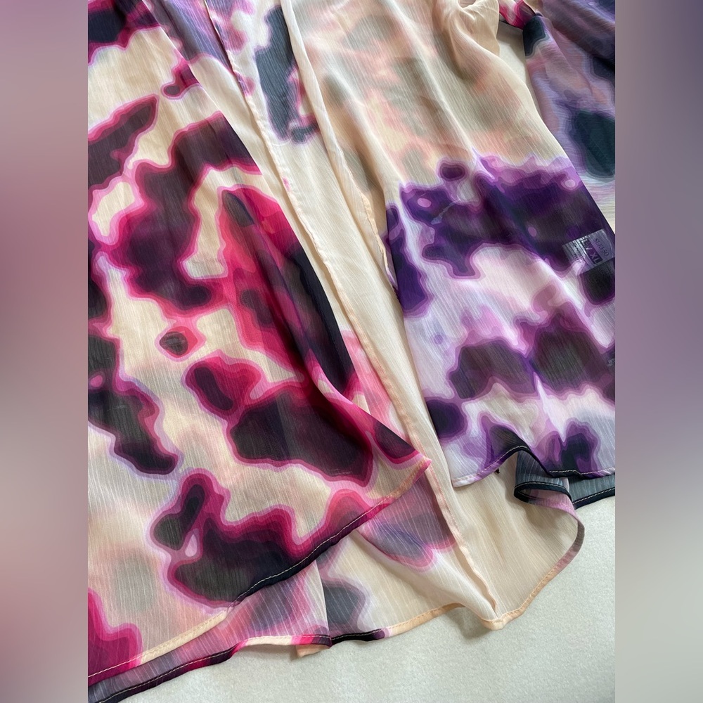 Boho Sheer Kimono Cardigan Tie Dye Bell Sleeve Chiffon Cover Up Open Front L/XL - Picture 11 of 15